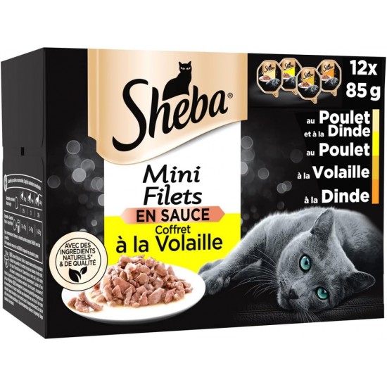 SHEBA Mini Nets in Sauce Selection of Poultry Adult Cats Bowls 4 Varieties Mega Pack 32 x 85g SHEBA Mini Nets in Sauce Selection of Poultry Adult Cats Bowls 4 Varieties Mega Pack 32 x 85g