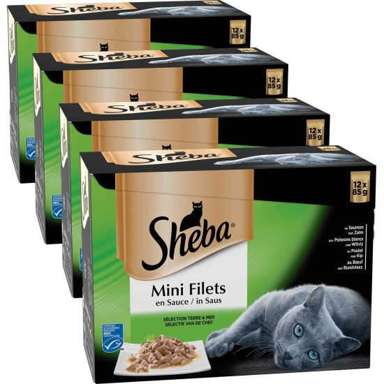 SHEBA Mini filets sachets fraîcheur en sauce - 4 variétés - Pour chat - 12 x 85 g (x4) SHEBA Mini filets sachets fraîcheur en sauce - 4 variétés - Pour chat - 12 x 85 g (x4)