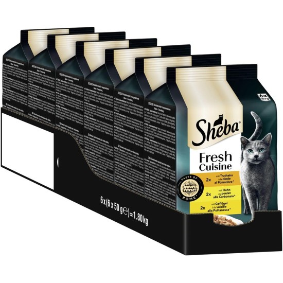 SHEBA Portion Bag Cat Food Multipack Fresh Cuisine Taste of Rome with Turkey and Chicken, 6 x 6 x 50 g - Fine Cat Food Made of Turkey and Chicken SHEBA Portion Bag Cat Food Multipack Fresh Cuisine Taste of Rome with Turkey and Chicken, 6 x 6 x 50 g - Fine Cat Food Made of Turkey and Chicken
