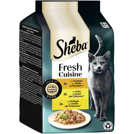 SHEBA Portion Bag Cat Food Multipack Fresh Cuisine Taste of Rome with Turkey and Chicken, 6 x 6 x 50 g - Fine Cat Food Made of Turkey and Chicken SHEBA Portion Bag Cat Food Multipack Fresh Cuisine Taste of Rome with Turkey and Chicken, 6 x 6 x 50 g - Fine Cat Food Made of Turkey and Chicken