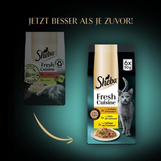 SHEBA Portion Bag Cat Food Multipack Fresh Cuisine Taste of Rome with Turkey and Chicken, 6 x 6 x 50 g - Fine Cat Food Made of Turkey and Chicken SHEBA Portion Bag Cat Food Multipack Fresh Cuisine Taste of Rome with Turkey and Chicken, 6 x 6 x 50 g - Fine Cat Food Made of Turkey and Chicken