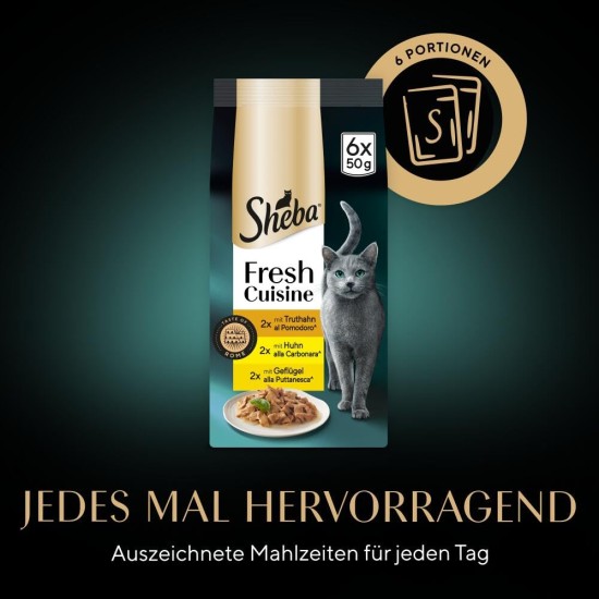 SHEBA Portion Bag Cat Food Multipack Fresh Cuisine Taste of Rome with Turkey and Chicken, 6 x 6 x 50 g - Fine Cat Food Made of Turkey and Chicken SHEBA Portion Bag Cat Food Multipack Fresh Cuisine Taste of Rome with Turkey and Chicken, 6 x 6 x 50 g - Fine Cat Food Made of Turkey and Chicken
