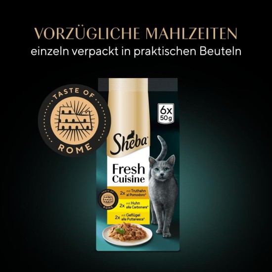 SHEBA Portion Bag Cat Food Multipack Fresh Cuisine Taste of Rome with Turkey and Chicken, 6 x 6 x 50 g - Fine Cat Food Made of Turkey and Chicken SHEBA Portion Bag Cat Food Multipack Fresh Cuisine Taste of Rome with Turkey and Chicken, 6 x 6 x 50 g - Fine Cat Food Made of Turkey and Chicken