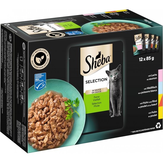 SHEBA® Portionsbeutel Multipack Selection in Sauce Fisch Variation MSC 4 x 12x85g SHEBA® Portionsbeutel Multipack Selection in Sauce Fisch Variation MSC 4 x 12x85g