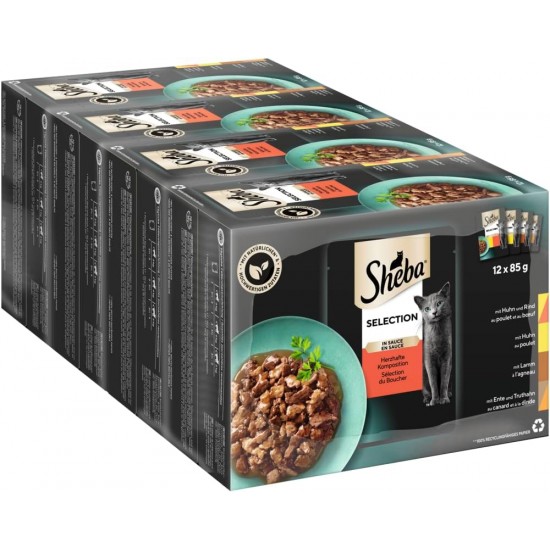 SHEBA® Portionsbeutel Multipack Selection in Sauce Fisch Variation MSC 4 x 12x85g SHEBA® Portionsbeutel Multipack Selection in Sauce Fisch Variation MSC 4 x 12x85g