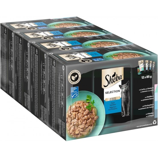 SHEBA® Portionsbeutel Multipack Selection in Sauce Fisch Variation MSC 4 x 12x85g