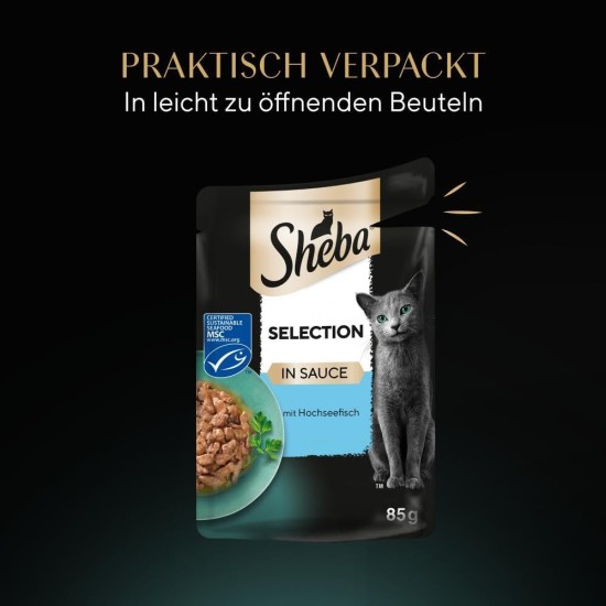 SHEBA® Portionsbeutel Selection in Sauce mit Lachs MSC 28 x 85g SHEBA® Portionsbeutel Selection in Sauce mit Lachs MSC 28 x 85g