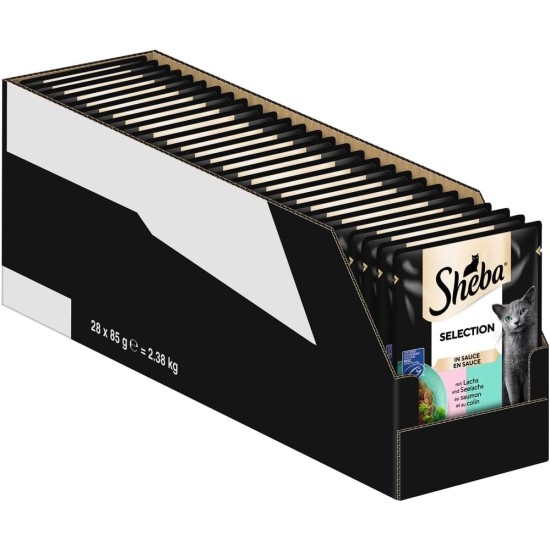 SHEBA® Portionsbeutel Selection in Sauce mit Lachs MSC 28 x 85g SHEBA® Portionsbeutel Selection in Sauce mit Lachs MSC 28 x 85g