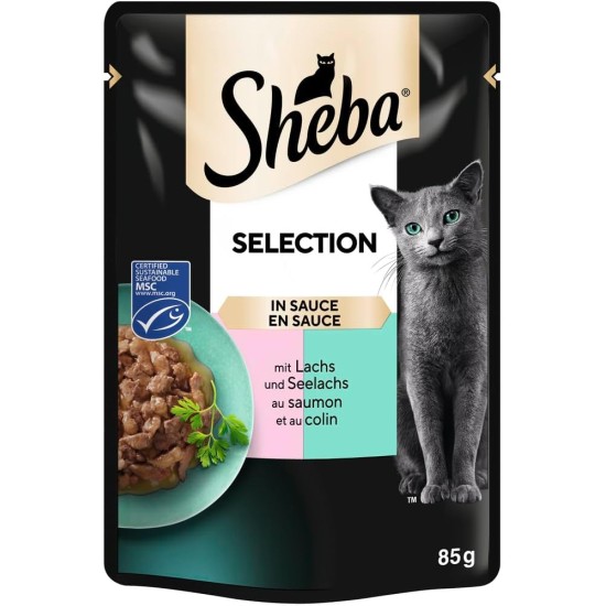 SHEBA® Portionsbeutel Selection in Sauce mit Lachs MSC 28 x 85g SHEBA® Portionsbeutel Selection in Sauce mit Lachs MSC 28 x 85g