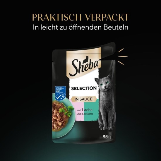 SHEBA® Portionsbeutel Selection in Sauce mit Lachs MSC 28 x 85g SHEBA® Portionsbeutel Selection in Sauce mit Lachs MSC 28 x 85g