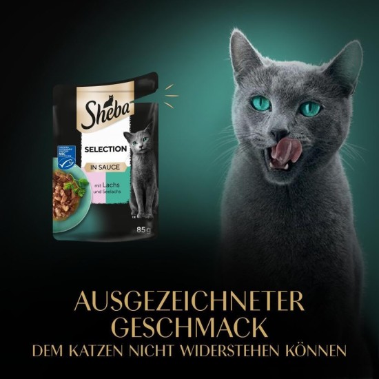 SHEBA® Portionsbeutel Selection in Sauce mit Lachs MSC 28 x 85g SHEBA® Portionsbeutel Selection in Sauce mit Lachs MSC 28 x 85g