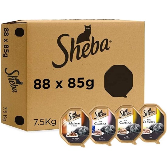 Sheba Assorted Selection of Salmon, Chicken, Turkey and Lamb Bowls for Adult Cats 88 x 85g Sheba Assorted Selection of Salmon, Chicken, Turkey and Lamb Bowls for Adult Cats 88 x 85g