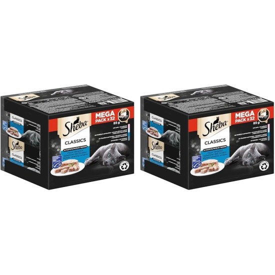 Sheba Classics in Pate - Finest Wet Cat Food in Bowl - Fish Variation (MSC) with Salmon, White Fish, Tuna and Cod - 32 x 85 g Sheba Classics in Pate - Finest Wet Cat Food in Bowl - Fish Variation (MSC) with Salmon, White Fish, Tuna and Cod - 32 x 85 g