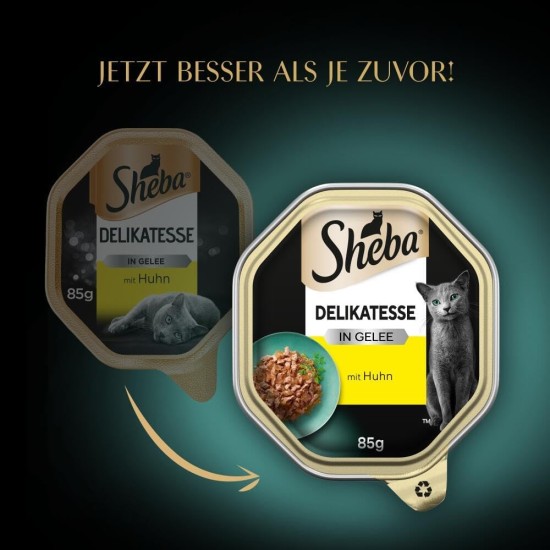 Sheba Delikatesse in Jelly, High-Quality Wet Cat Food, in 85 g Tray or Bag Various Varieties Sheba Delikatesse in Jelly, High-Quality Wet Cat Food, in 85 g Tray or Bag Various Varieties