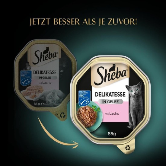 Sheba Delikatesse in Jelly, High-Quality Wet Cat Food, in 85 g Tray or Bag Various Varieties Sheba Delikatesse in Jelly, High-Quality Wet Cat Food, in 85 g Tray or Bag Various Varieties