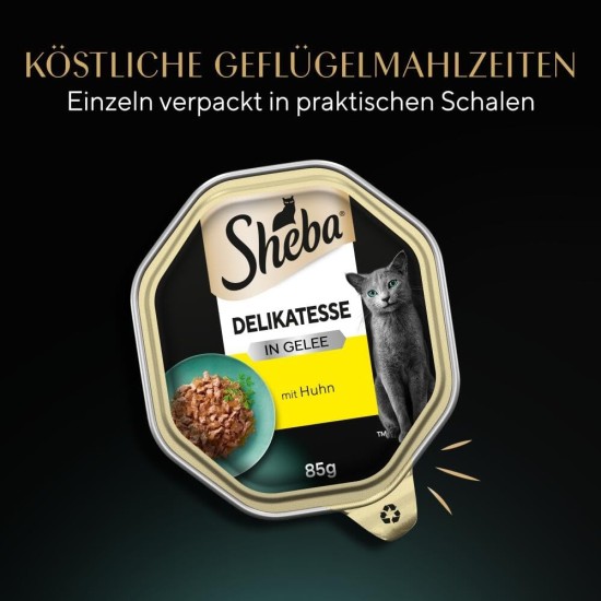 Sheba Delikatesse in Jelly, High-Quality Wet Cat Food, in 85 g Tray or Bag Various Varieties Sheba Delikatesse in Jelly, High-Quality Wet Cat Food, in 85 g Tray or Bag Various Varieties