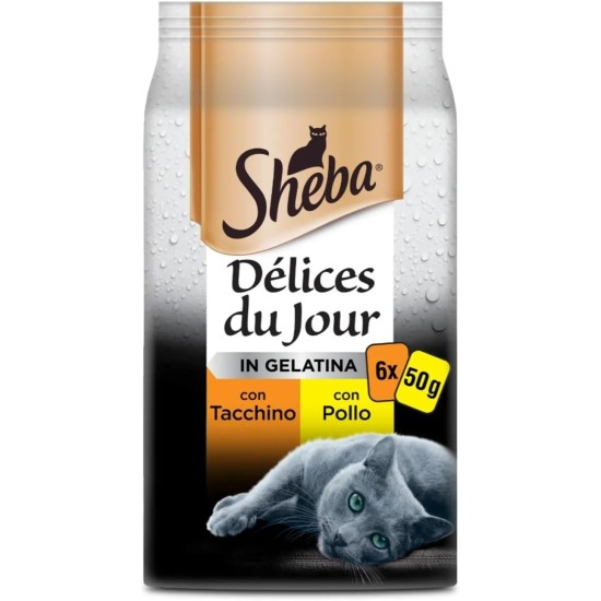Sheba Délice Du Jour Wet Cat Food with Chicken and Turkey in Jelly 12 Packs of 6 Bags x 50 g Total 72 Bags 3600 g Sheba Délice Du Jour Wet Cat Food with Chicken and Turkey in Jelly 12 Packs of 6 Bags x 50 g Total 72 Bags 3600 g