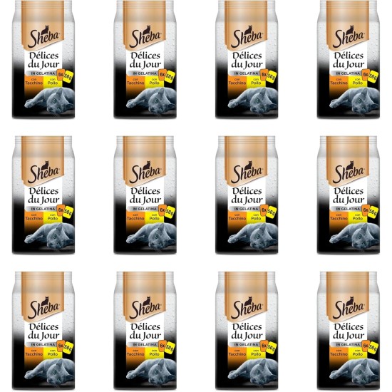Sheba Délice Du Jour Wet Cat Food with Chicken and Turkey in Jelly 12 Packs of 6 Bags x 50 g Total 72 Bags 3600 g