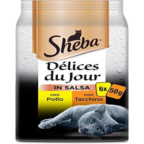 Sheba Délice Du Jour Wet Cat Food with Chicken and Turkey in Sauce, 12 Packs of 6 Bags x 50 g, Total 3600 g Sheba Délice Du Jour Wet Cat Food with Chicken and Turkey in Sauce, 12 Packs of 6 Bags x 50 g, Total 3600 g