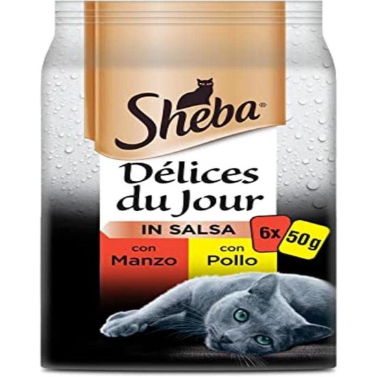 Sheba Délice Du Jour Wet Cat Food with Chicken and Turkey in Sauce, 12 Packs of 6 Bags x 50 g, Total 3600 g Sheba Délice Du Jour Wet Cat Food with Chicken and Turkey in Sauce, 12 Packs of 6 Bags x 50 g, Total 3600 g