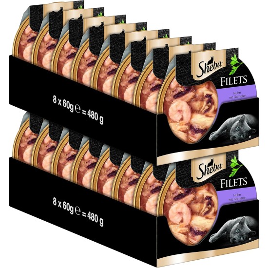 Sheba Filets - Finest Wet Cat Food in Tray - Chicken with Shrimp - 16 x 60 g Sheba Filets - Finest Wet Cat Food in Tray - Chicken with Shrimp - 16 x 60 g