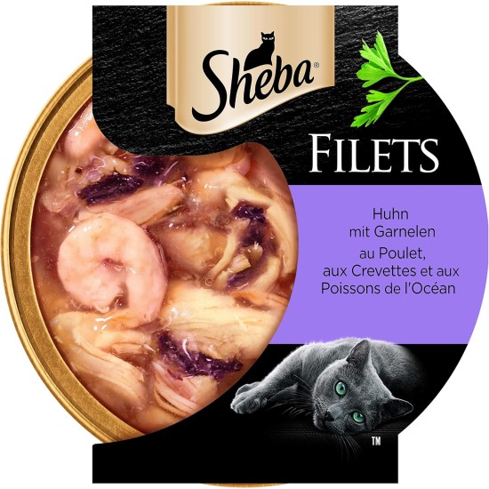 Sheba Filets - Finest Wet Cat Food in Tray - Chicken with Shrimp - 16 x 60 g Sheba Filets - Finest Wet Cat Food in Tray - Chicken with Shrimp - 16 x 60 g
