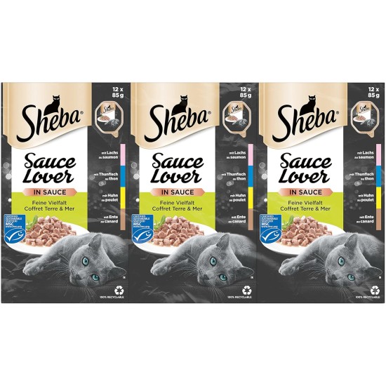 Sheba Fresh & Fine in Sauce, High-Quality Wet Cat Food, Portion Bag, Multipack with Chicken, Poultry and Turkey, 75 x 50 g Sheba Fresh & Fine in Sauce, High-Quality Wet Cat Food, Portion Bag, Multipack with Chicken, Poultry and Turkey, 75 x 50 g