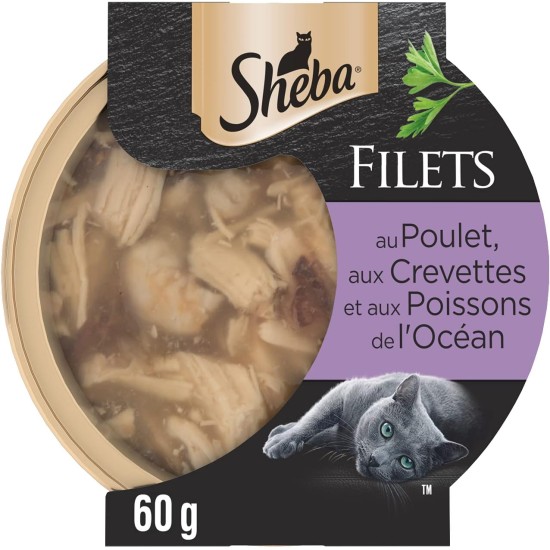 Sheba Les Domes de Shaba 32 x 60 g Fillets with Chicken, Shrimp and Sea Fish Sheba Les Domes de Shaba 32 x 60 g Fillets with Chicken, Shrimp and Sea Fish