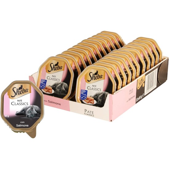 Sheba Paté Classics Salmon Cat Food 85g - 22 Bowls Total 1870g Sheba Paté Classics Salmon Cat Food 85g - 22 Bowls Total 1870g