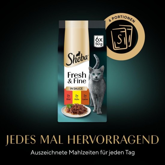 Sheba Portion Bag Cat Food Multipack Fresh & Fine in Sauce with Beef and Chicken, 6 x 6 x 50 g - Premium Cat Food in Sauce, Ideal for Your Cat Sheba Portion Bag Cat Food Multipack Fresh & Fine in Sauce with Beef and Chicken, 6 x 6 x 50 g - Premium Cat Food in Sauce, Ideal for Your Cat