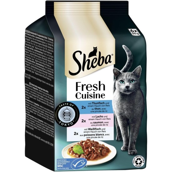 Sheba Portion Bag Cat Food Multipack Fresh Cuisine Taste of Paris with Beef and White Fish MSC, 6 x 6 x 50 g - Gourmet Cat Food with Beef and White Fish Sheba Portion Bag Cat Food Multipack Fresh Cuisine Taste of Paris with Beef and White Fish MSC, 6 x 6 x 50 g - Gourmet Cat Food with Beef and White Fish