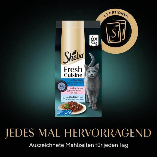 Sheba Portion Bag Cat Food Multipack Fresh Cuisine Taste of Paris with Beef and White Fish MSC, 6 x 6 x 50 g - Gourmet Cat Food with Beef and White Fish Sheba Portion Bag Cat Food Multipack Fresh Cuisine Taste of Paris with Beef and White Fish MSC, 6 x 6 x 50 g - Gourmet Cat Food with Beef and White Fish