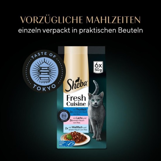 Sheba Portion Bag Cat Food Multipack Fresh Cuisine Taste of Paris with Beef and White Fish MSC, 6 x 6 x 50 g - Gourmet Cat Food with Beef and White Fish Sheba Portion Bag Cat Food Multipack Fresh Cuisine Taste of Paris with Beef and White Fish MSC, 6 x 6 x 50 g - Gourmet Cat Food with Beef and White Fish