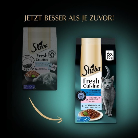 Sheba Portion Bag Cat Food Multipack Fresh Cuisine Taste of Paris with Beef and White Fish MSC, 6 x 6 x 50 g - Gourmet Cat Food with Beef and White Fish Sheba Portion Bag Cat Food Multipack Fresh Cuisine Taste of Paris with Beef and White Fish MSC, 6 x 6 x 50 g - Gourmet Cat Food with Beef and White Fish