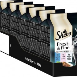 Sheba Portion Bag Cat Wet Food Multipack Fresh & Fine in Jelly with Tuna and Salmon MSC, 6 x 6 x 50 g - Healthy Meals for Cats with Jelly Sheba Portion Bag Cat Wet Food Multipack Fresh & Fine in Jelly with Tuna and Salmon MSC, 6 x 6 x 50 g - Healthy Meals for Cats with Jelly