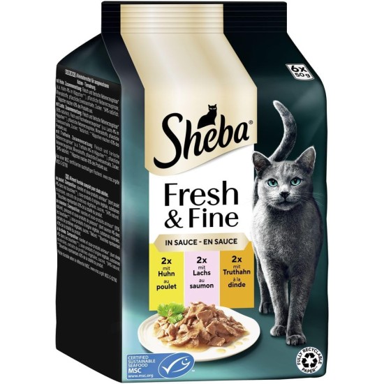 Sheba Portion Bag Cat Wet Food Multipack Fresh & Fine in Sauce with Chicken and Salmon MSC, 6 x 6 x 50 g - Exquisite Meals for Cats in Sauce Sheba Portion Bag Cat Wet Food Multipack Fresh & Fine in Sauce with Chicken and Salmon MSC, 6 x 6 x 50 g - Exquisite Meals for Cats in Sauce