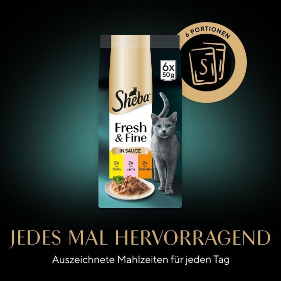 Sheba Portion Bag Cat Wet Food Multipack Fresh & Fine in Sauce with Chicken and Salmon MSC, 6 x 6 x 50 g - Exquisite Meals for Cats in Sauce Sheba Portion Bag Cat Wet Food Multipack Fresh & Fine in Sauce with Chicken and Salmon MSC, 6 x 6 x 50 g - Exquisite Meals for Cats in Sauce