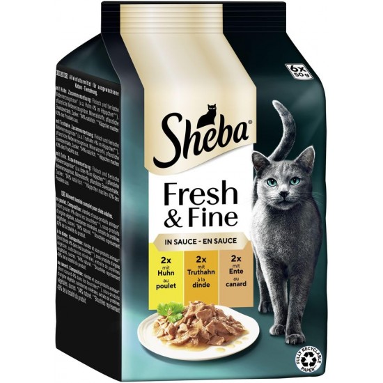 Sheba Portion Bag Wet Cat Food Multipack Fresh & Fine in Sauce with Chicken and Turkey, 6 x 6 x 50 g - Delicious Cat Food in Sauce for Pampered Cats Sheba Portion Bag Wet Cat Food Multipack Fresh & Fine in Sauce with Chicken and Turkey, 6 x 6 x 50 g - Delicious Cat Food in Sauce for Pampered Cats