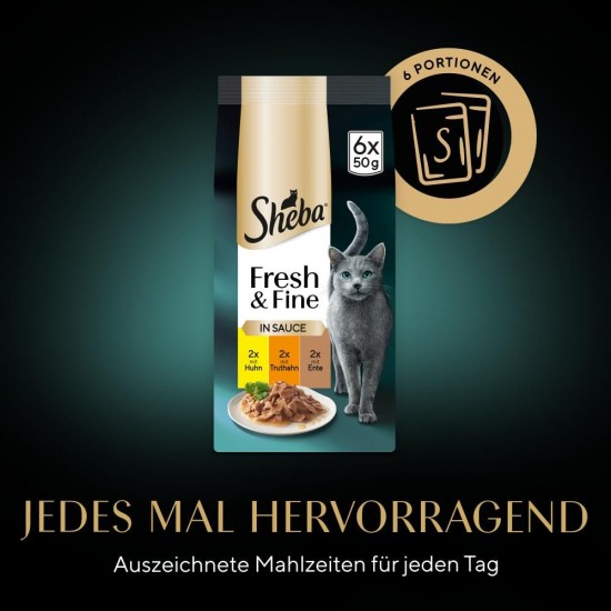 Sheba Portion Bag Wet Cat Food Multipack Fresh & Fine in Sauce with Chicken and Turkey, 6 x 6 x 50 g - Delicious Cat Food in Sauce for Pampered Cats Sheba Portion Bag Wet Cat Food Multipack Fresh & Fine in Sauce with Chicken and Turkey, 6 x 6 x 50 g - Delicious Cat Food in Sauce for Pampered Cats