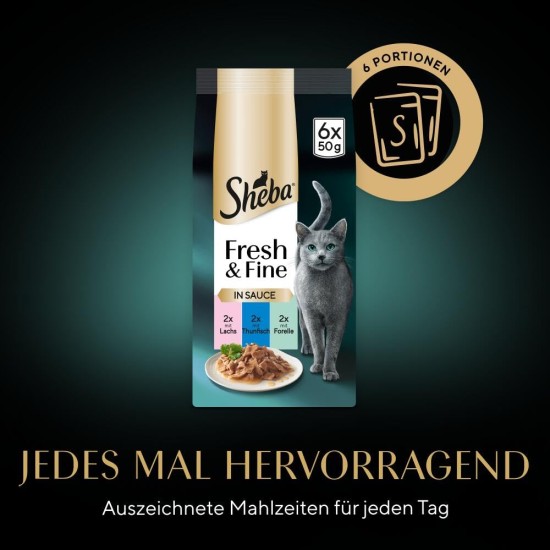 Sheba Portion Bag Wet Cat Food Multipack Fresh & Fine in Sauce with Salmon and Tuna MSC, 6 x 6 x 50 g - Premium Cat Food in Sauce with Salmon and Tuna Sheba Portion Bag Wet Cat Food Multipack Fresh & Fine in Sauce with Salmon and Tuna MSC, 6 x 6 x 50 g - Premium Cat Food in Sauce with Salmon and Tuna