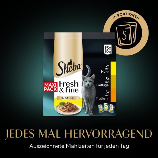 Sheba Portion Bags Multipack Fresh & Fine in Sauce with Chicken with Poultry with Turkey 5 x 15 x 50 g Sheba Portion Bags Multipack Fresh & Fine in Sauce with Chicken with Poultry with Turkey 5 x 15 x 50 g