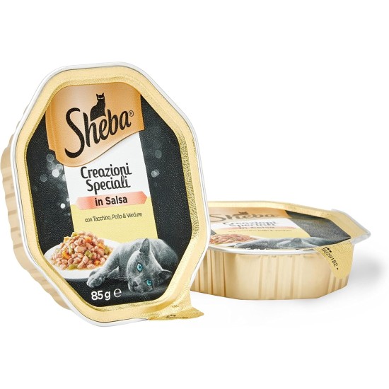 Sheba Sauce Collection in Sauce, Cat Food with Turkey, Chicken & Vegetables, 22 Bowls of 85g, Total 1870g Sheba Sauce Collection in Sauce, Cat Food with Turkey, Chicken & Vegetables, 22 Bowls of 85g, Total 1870g