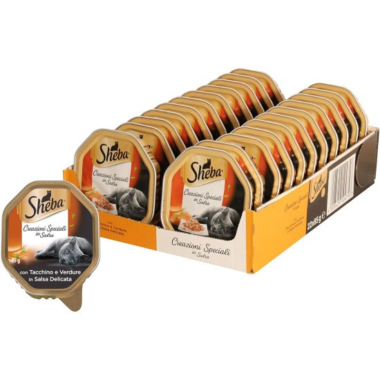 Sheba Sauce Collection in Sauce, Cat Food with Turkey, Chicken & Vegetables, 22 Bowls of 85g, Total 1870g Sheba Sauce Collection in Sauce, Cat Food with Turkey, Chicken & Vegetables, 22 Bowls of 85g, Total 1870g