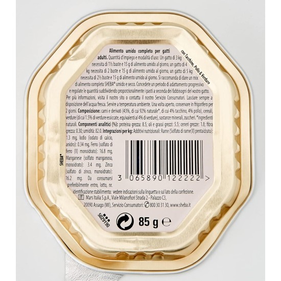 Sheba Sauce Collection in Sauce, Cat Food with Turkey, Chicken & Vegetables, 22 Bowls of 85g, Total 1870g Sheba Sauce Collection in Sauce, Cat Food with Turkey, Chicken & Vegetables, 22 Bowls of 85g, Total 1870g