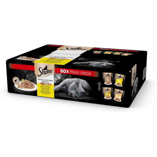 Sheba Selection in Sauce, Chicken, Turkey, Duck and Poultry, Wet Food for Adult Cats 60 Bags of 85g Sheba Selection in Sauce, Chicken, Turkey, Duck and Poultry, Wet Food for Adult Cats 60 Bags of 85g