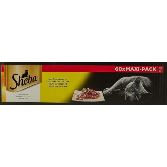 Sheba Selection in Sauce, Chicken, Turkey, Duck and Poultry, Wet Food for Adult Cats 60 Bags of 85g Sheba Selection in Sauce, Chicken, Turkey, Duck and Poultry, Wet Food for Adult Cats 60 Bags of 85g