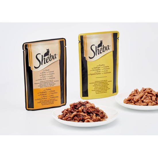 Sheba Selection in Sauce, Chicken, Turkey, Duck and Poultry, Wet Food for Adult Cats 60 Bags of 85g Sheba Selection in Sauce, Chicken, Turkey, Duck and Poultry, Wet Food for Adult Cats 60 Bags of 85g