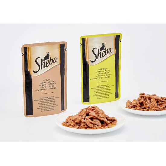 Sheba Selection in Sauce, Chicken, Turkey, Duck and Poultry, Wet Food for Adult Cats 60 Bags of 85g Sheba Selection in Sauce, Chicken, Turkey, Duck and Poultry, Wet Food for Adult Cats 60 Bags of 85g