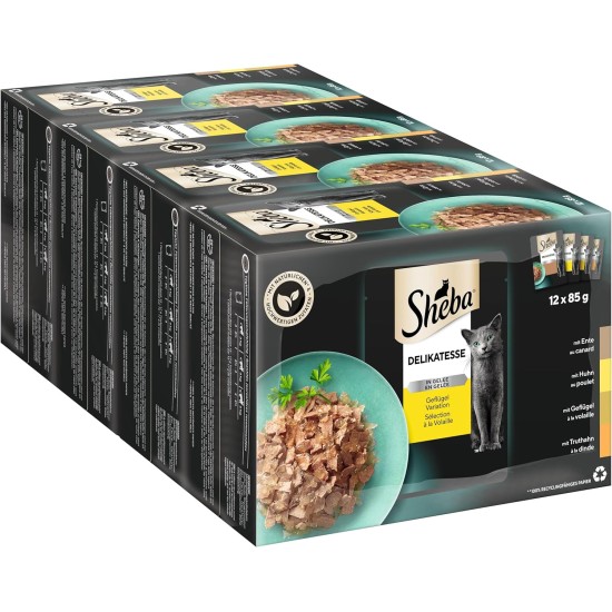 Sheba delicacy in jelly, wet cat food with a fine selection of poultry, 72 x 85 g Sheba delicacy in jelly, wet cat food with a fine selection of poultry, 72 x 85 g
