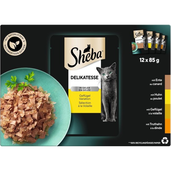 Sheba delicacy in jelly, wet cat food with a fine selection of poultry, 72 x 85 g Sheba delicacy in jelly, wet cat food with a fine selection of poultry, 72 x 85 g